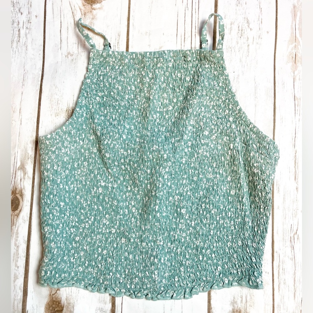 Hollister Green Smocked Crop Tank Top Size S Small